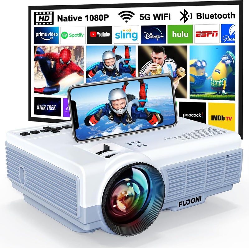 FUDONI Projector with WiFi and Bluetooth, Upgrade Projector Native 1080P 14000L 4K Supported, Portable Movie Outdoor Projector for Home Theater, Compatible w HDMI/USB/TV Stick/Laptop/iOS Android Phone - Image 1